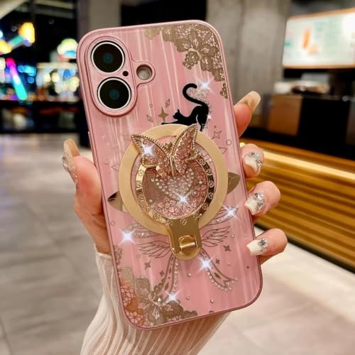 RNOZX Für iPhone 13 ProMax Luxus-Schmetterlingshalterungsabdeckung Magnetische Hüllen Galvanisierte Hülle (Für iPhone 13 ProMax/Pink) von RNOZX