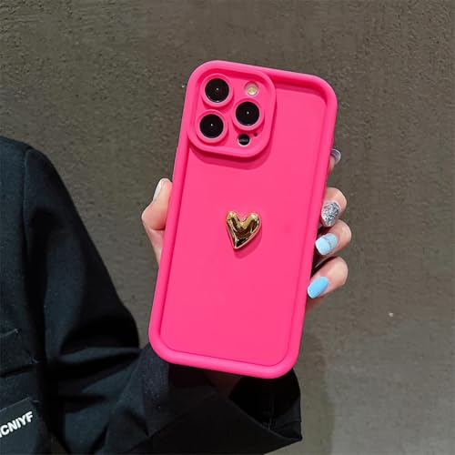 RNOZX Für iPhone 14 Gold Heart Silikon Soft Phone Case Stoßfeste Candy Matte Cover (Für iPhone 14/Rosenrot) von RNOZX