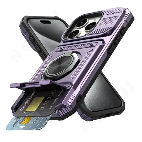 RNOZX Für iPhone 14 Plus Hülle, Magnetischer Drehring-Ständer, Robuste Fallschutz-Brieftaschenabdeckung (Für iPhone 14 Plus/Lila) von RNOZX