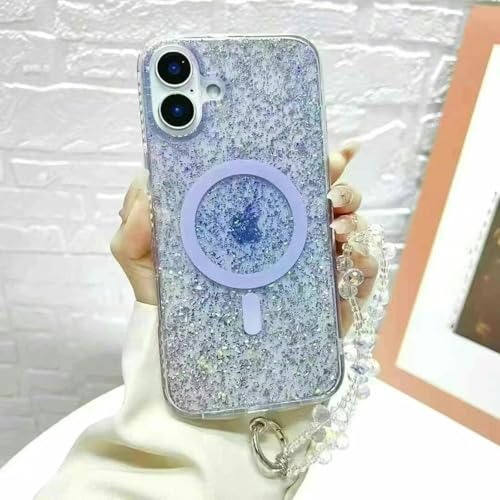 RNOZX Für iPhone 14 Plus Transparente Glitzer-Magnethüllen Handschlaufe Abdeckung Stoßstange Hartschale (Für iPhone 14 Plus/Blau) von RNOZX