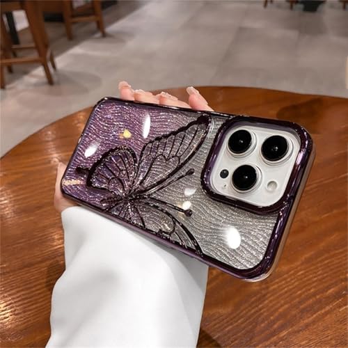 RNOZX Für iPhone 14 Pro Water Ripple Gradient Glitter Butterfly Case Weiche galvanisierte Luxushülle (Für iPhone 14 Pro/Lila) von RNOZX
