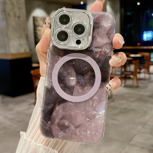 RNOZX Für iPhone 14 Pro für Shell Pattern Cover Fold Camera Holder Case Glitter Lens Film Case (Für iPhone 14 Pro/Schwarz) von RNOZX