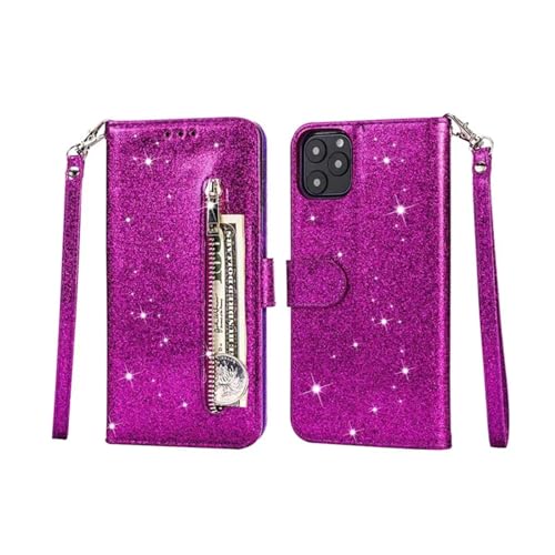 RNOZX Für iPhone 14 Wallet Glitter Zipper Magnetic Flip Leder Kartenhalter Case Cover (Für iPhone 14/Violett) von RNOZX
