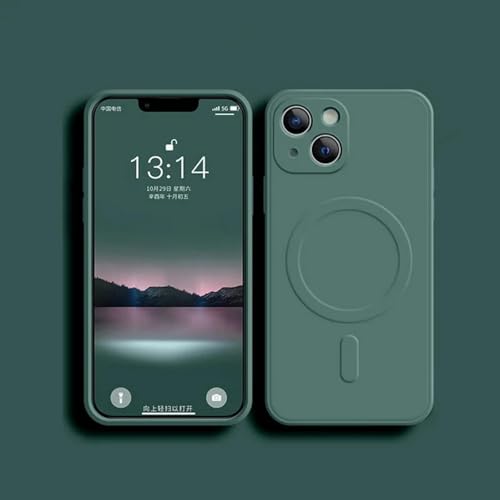 RNOZX Für iPhone 14Pro Max Flüssigsilikon Stoßfeste Hülle Telefon Magnetische kabellose Ladeabdeckung (Für iPhone 14Pro Max/Dunkelgrün) von RNOZX