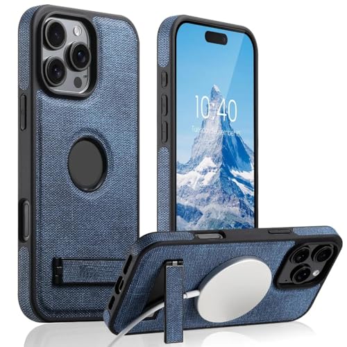 RNOZX Für iPhone 15 Pro Cowboy-gemusterte Leder-Telefonhülle mit magnetischem Ständer, Hartschalen-Schutzhülle (für iPhone 15 Pro/Blau) von RNOZX