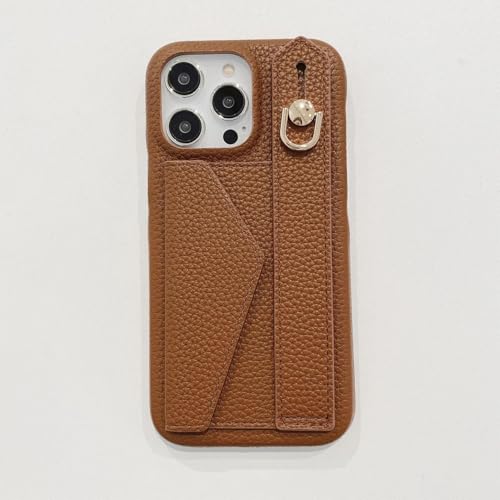 RNOZX Für iPhone 15 Pro Max Handgelenksschlaufe Brieftasche Ledertasche Luxus-Kartenhalter Schutzhülle (Für iPhone 15 Pro Max/Dunkelbraun) von RNOZX