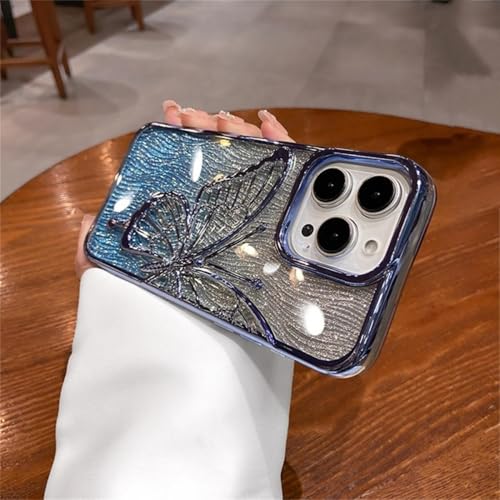 RNOZX Für iPhone 15 ProMax Water Ripple Gradient Glitter Butterfly Case Weiche galvanisierte Luxushülle (Für iPhone 15 ProMax/Blau) von RNOZX