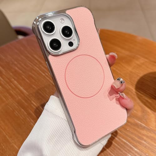 RNOZX Für iPhone 15 ProMax für ultradünne rahmenlose Hülle, Lederhülle mit Litschi-Muster (Für iPhone 15 ProMax/Pink) von RNOZX