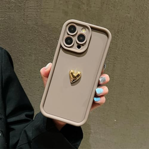 RNOZX Für iPhone 15Pro Max Gold Heart Silikon Soft Phone Case Stoßfeste Candy Matte Cover (Für iPhone 15Pro Max/Kaffee) von RNOZX