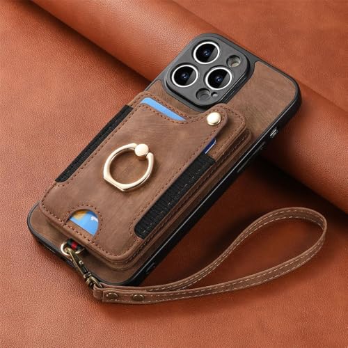 RNOZX Für iPhone 15Pro Max Wallet Multi-Kartensteckplatz Ringhalter Flip Ledertasche Magnetständer Telefonabdeckung (Für iPhone 15Pro Max/Braun) von RNOZX