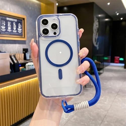 RNOZX Für iPhone 16 Magnetisch für transparente Airbag-Hülle mit Handschlaufe (Für iPhone 16/Dunkelblau) von RNOZX