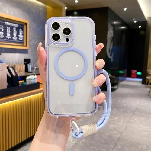 RNOZX Für iPhone 16 Magnetisch für transparente Airbag-Hülle mit Handschlaufe (Für iPhone 16/PeakBlue) von RNOZX