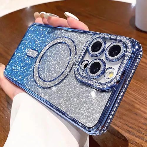 RNOZX Für iPhone 16 Plus Gradient Glitter Case Charge Lens Film Cover (Für iPhone 16 Plus/Blau) von RNOZX