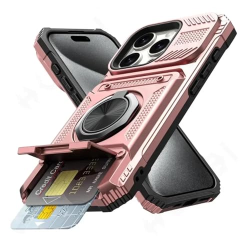 RNOZX Für iPhone 16 Plus Hülle, Magnetischer Drehring-Ständer, Robuste Fallschutz-Brieftaschenabdeckung (Für iPhone 16 Plus/Roségold) von RNOZX