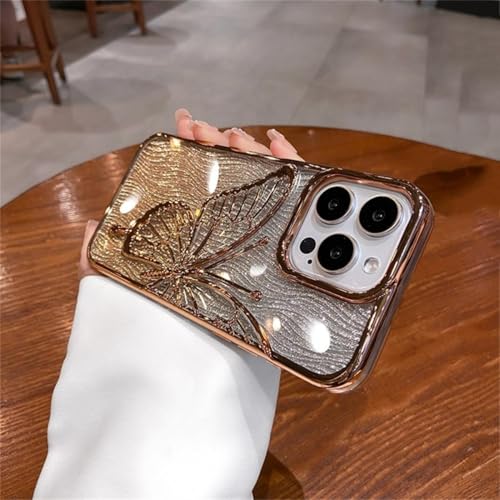 RNOZX Für iPhone 16 Plus Water Ripple Gradient Glitter Butterfly Case Weiche galvanisierte Luxushülle (Für iPhone 16 Plus/Gold) von RNOZX
