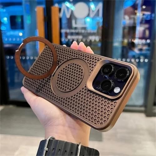 RNOZX Für iPhone 16 Pro Honeycomb Wärmeableitungsgehäuse Ringhalterabdeckung Hartschale (Für iPhone 16 Pro/Braun) von RNOZX
