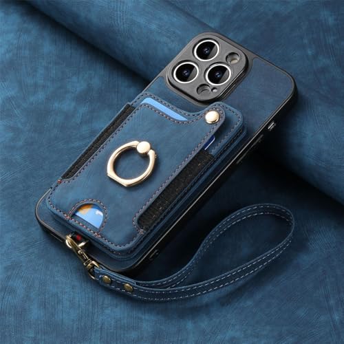 RNOZX Für iPhone 16 Pro Wallet Multi-Card-Slot Ringhalter Flip Ledertasche Magnetständer Telefonabdeckung (Für iPhone 16 Pro/Blau) von RNOZX