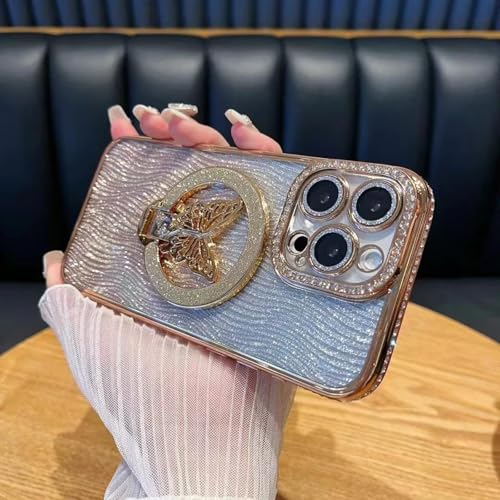 RNOZX Für iPhone 16 ProMax Gradient Glitter Butterfly Holder Case Cover Case (Für iPhone 16 ProMax/Gold ZJ) von RNOZX