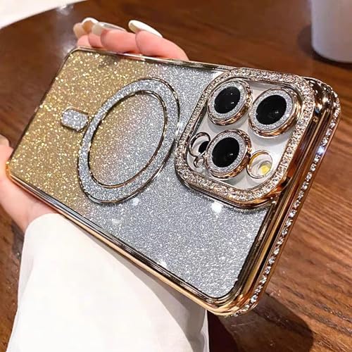 RNOZX Für iPhone 16 ProMax Gradient Glitter Case Ladelinsen-Filmabdeckung (Für iPhone 16 ProMax/Gold) von RNOZX
