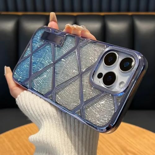 RNOZX Für iPhone 16 ProMax Unsichtbare Faltständerhalterung Wasserwelligkeit Glitzer Telefonschale Weiche Hülle (Für iPhone 16 ProMax/Blau) von RNOZX
