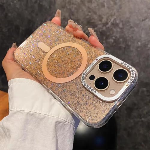 RNOZX Für iPhone 16 Shining Flash-Telefonhüllen Magnetische Abdeckung Glitzer-Hartschale (Für iPhone 16/Gold) von RNOZX