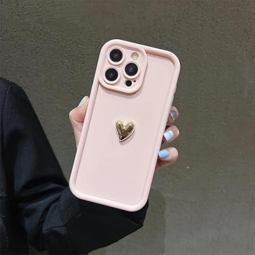 RNOZX Für iPhone 16E Gold Heart Silikon Soft Phone Case Stoßfeste Candy Matte Cover (Für iPhone 16E/Pink) von RNOZX