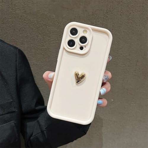 RNOZX Goldene Herz-Silikon-Softphone-Hülle für iPhone 15 14 13 12 11 16 Pro Max Xs Xr 7 8 Plus Stoßfeste Candy Matte-Abdeckung (Für iPhone 14 Plus/Weiß) von RNOZX