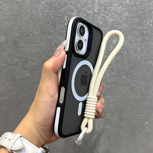 RNOZX Luxuriöse, Matte Handyhülle mit Schlüsselband für iPhone 11 12 13 14 15 16 Pro Max Plus, magnetische Stoßstangen-Rückseitenhülle (für iPhone 13/Weiss) von RNOZX