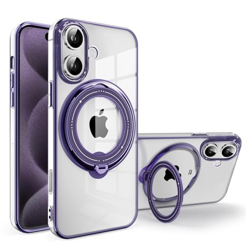 RNOZX Luxuriöse, plattierte Hülle mit magnetischer Halterung für das iPhone 15 16 14 13 12 11 Pro Max Xs Max Xr 7 8 Plus, transparente Standabdeckung (für iPhone 14 Plus/1) von RNOZX