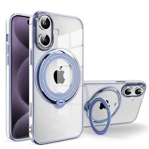 RNOZX Luxuriöse, plattierte Hülle mit magnetischer Halterung für das iPhone 15 16 14 13 12 11 Pro Max Xs Max Xr 7 8 Plus, transparente Standabdeckung (für iPhone 16 Plus/6) von RNOZX