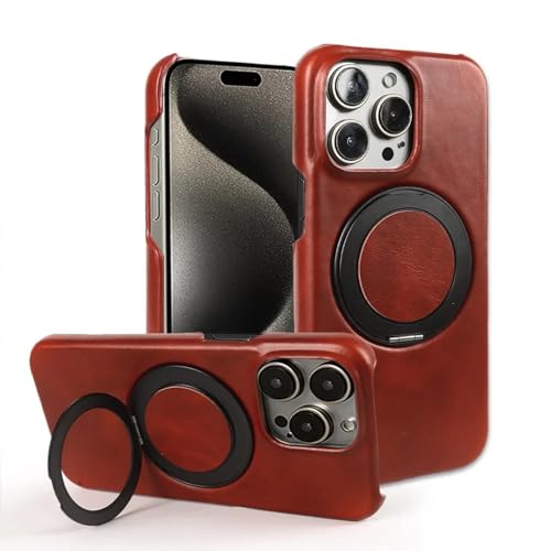 RNOZX Luxuriöse drehbare Lederhülle mit Magnethalter für das iPhone 15 Pro Max 16pro 14pro 13 12 11 mit Laderückseite (für iPhone 11ProMax (6,5 Zoll)/Ruby Red5211) von RNOZX