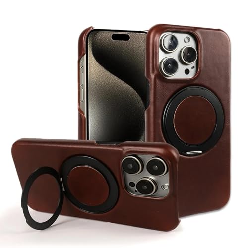 RNOZX Luxuriöse drehbare Lederhülle mit Magnethalter für das iPhone 15 Pro Max 16pro 14pro 13 12 11 mit Laderückseite (für iPhone 14Plus (6,7")/Rotbraun 5213) von RNOZX