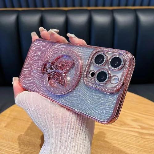 RNOZX Schutzhülle für iPhone 14 mit Farbverlauf, Glitzer, Schmetterlingshalter (für iPhone 14/Pink ZJ) von RNOZX