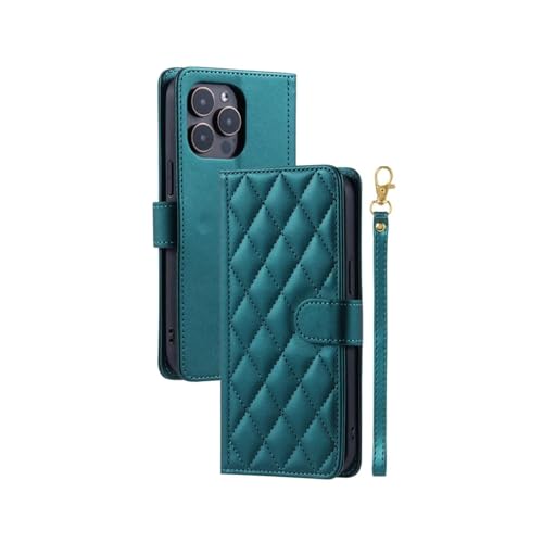 RNOZX für iPhone 12 (12 Pro) Flip-Leder-Brieftaschen-Karten-Telefonhülle Langes Schlüsselband-Geldbörsen-Cover (für iPhone 12 (12 Pro)/Dunkelgrün) von RNOZX