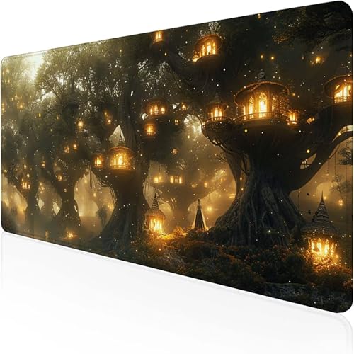 Bäume Mauspad (1500 x 800 mm), Gaming Mauspad Grün Schreibtischunterlage with Stitched Edges Wassxerdicht Non-Slip Rubber Base Desk Mat für Pc, Büro Gaming Zubehör Laptop, Geschenke für Männer 2-4 von RNXAOPEN