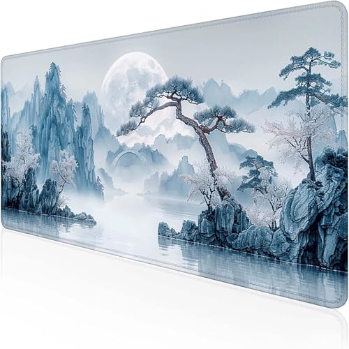 Bergspitze Mauspad 800 x 300 x 3mm, Gaming Mauspad Blau Schreibtischunterlage with Stitched Edges Wassxerdicht Non-Slip Rubber Base Desk Mat für Pc, Büro Gaming Zubehör Laptop, Geschenke Y-8 von RNXAOPEN