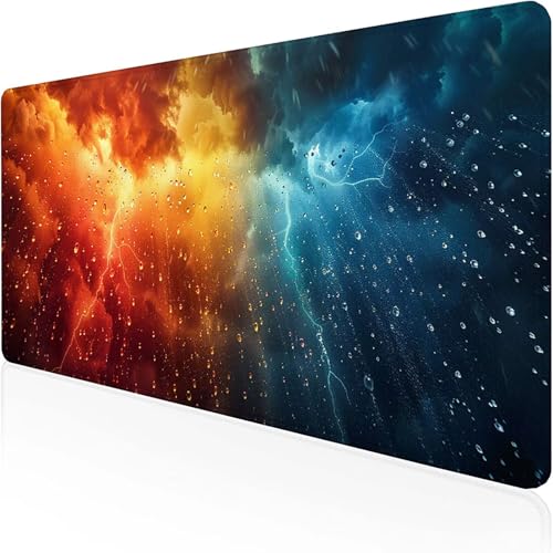 Blitz Mauspad (800 x 400 mm), Gaming Mauspad Blau Schreibtischunterlage with Stitched Edges Wassxerdicht Non-Slip Rubber Base Desk Mat für Pc, Büro Gaming Zubehör Laptop, Geschenke für Männer R-9 von RNXAOPEN