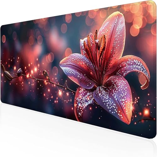 Blume Mauspad (800 x 400 mm), Gaming Mauspad Rosa Schreibtischunterlage with Stitched Edges Wassxerdicht Non-Slip Rubber Base Desk Mat für Pc, Büro Gaming Zubehör Laptop, Geschenke für Männer 7-6 von RNXAOPEN
