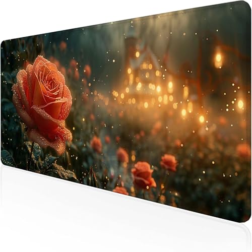 Blume Mauspad (800 x 400 mm), Gaming Mauspad Rosa Schreibtischunterlage with Stitched Edges Wassxerdicht Non-Slip Rubber Base Desk Mat für Pc, Büro Gaming Zubehör Laptop, Geschenke für Männer G-4 von RNXAOPEN