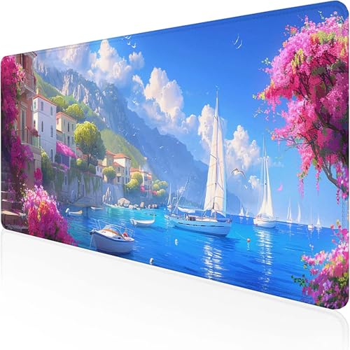 Blume Mauspad 600x300mm, Gaming Mauspad Rosa Schreibtischunterlage with Stitched Edges Wassxerdicht Non-Slip Rubber Base Desk Mat für Pc, Büro Gaming Zubehör Laptop, Geschenke für Männer A-M von RNXAOPEN