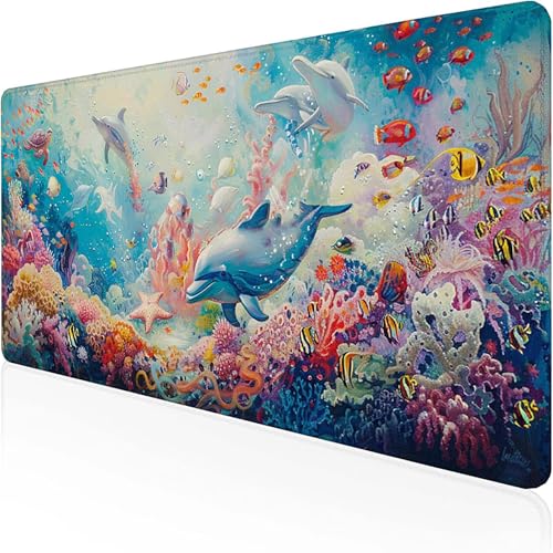 Delphin Mauspad 800x400mm, Gaming Mauspad Blau und Weiß Schreibtischunterlage with Stitched Edges Wassxerdicht Non-Slip Rubber Base Desk Mat für Pc, Büro Gaming Zubehör Laptop, Geschenke 0-2 Delphin Mauspad 800x400mm, Gaming Mauspad Blau und Weiß Schreibtischunterlage with Stitched Edges Wassxerdicht Non-Slip Rubber Base Desk Mat für Pc, Büro Gaming Zubehör Laptop, Geschenke 0-2 von RNXAOPEN