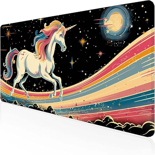 Einhorn Mauspad 800 x 300 mm, Gaming Mauspad Bunt Schreibtischunterlage with Stitched Edges Wassxerdicht Non-Slip Rubber Base Desk Mat für Pc, Büro Gaming Zubehör Laptop, Geschenke für Männer 9-5 von RNXAOPEN
