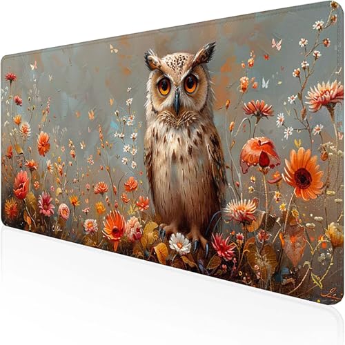 Eule Mauspad 600 x 300 mm, Gaming Mauspad Braun Schreibtischunterlage with Stitched Edges Wassxerdicht Non-Slip Rubber Base Desk Mat für Pc, Büro Gaming Zubehör Laptop, Geschenke für Männer W-0 von RNXAOPEN