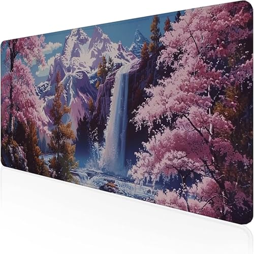 Fallen Mauspad 1500x800mm, Gaming Mauspad Rosa Schreibtischunterlage with Stitched Edges Wassxerdicht Non-Slip Rubber Base Desk Mat für Pc, Büro Gaming Zubehör Laptop, Geschenke für Männer E-R von RNXAOPEN
