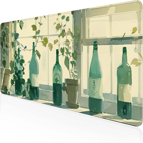 Flasche Mauspad 600 x 300 mm, Gaming Mauspad Grün Schreibtischunterlage with Stitched Edges Wassxerdicht Non-Slip Rubber Base Desk Mat für Pc, Büro Gaming Zubehör Laptop, Geschenke für Männer 5-Q von RNXAOPEN
