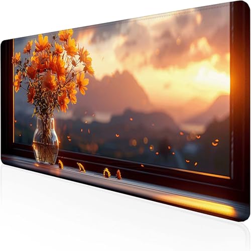 Gänseblümchen Mauspad (1500 x 800 mm), Gaming Mauspad Gelb Schreibtischunterlage with Stitched Edges Wassxerdicht Non-Slip Rubber Base Desk Mat für Pc, Büro Gaming Zubehör Laptop, Geschenke 6-1 von RNXAOPEN