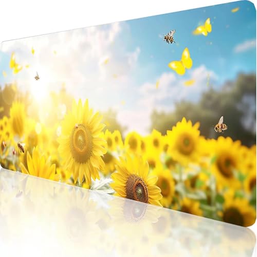 Gaming Mauspad Gelb Motiv, Blume Mousepad XXL 600x300x3mm, Wasserfest Anti-Rutsch Schreibtisch Mouse Pad verbessert Präzision und Geschwindigkeit, Gaming Zubehör für Office Geschenk Zimmer Deko 3-M-6 von RNXAOPEN