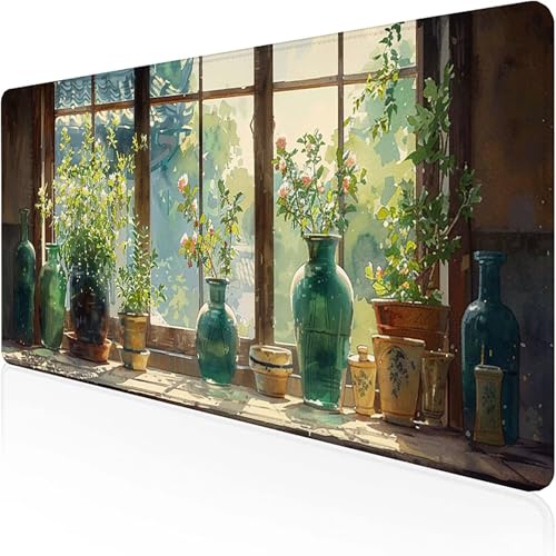 Glasflasche Mauspad 1500x800mm, Gaming Mauspad Grün Schreibtischunterlage with Stitched Edges Wassxerdicht Non-Slip Rubber Base Desk Mat für Pc, Büro Gaming Zubehör Laptop, Geschenke für Männer B-9 von RNXAOPEN