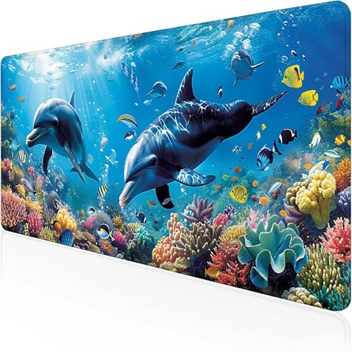Hai Mauspad 800 x 300 x 3mm, Gaming Mauspad Blau Schreibtischunterlage with Stitched Edges Wassxerdicht Non-Slip Rubber Base Desk Mat für Pc, Büro Gaming Zubehör Laptop, Geschenke für Männer A-4 von RNXAOPEN