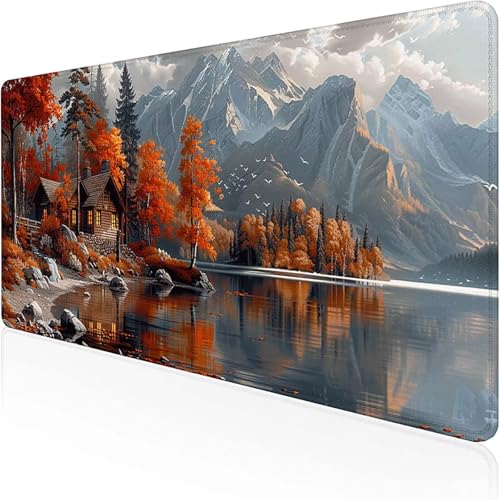 Kabine Mauspad 800x300mm, Gaming Mauspad Orange Rot Schreibtischunterlage with Stitched Edges Wassxerdicht Non-Slip Rubber Base Desk Mat für Pc, Büro Gaming Zubehör Laptop, Geschenke für Männer J-P von RNXAOPEN